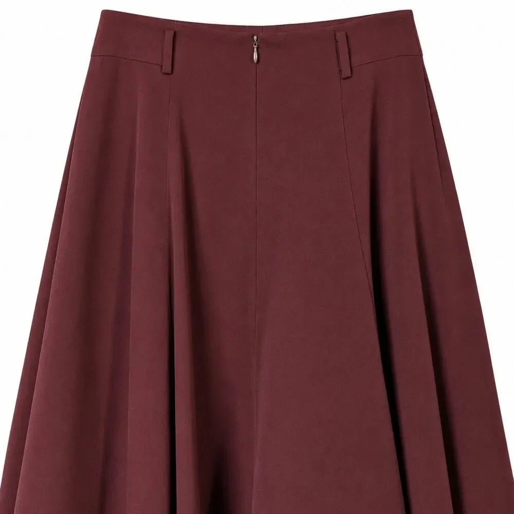 100% Pure Wool Linda Allard Ellen Tracy Maxi Skirt Burgundy Size 6